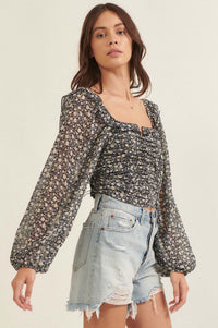 Whisper My Name Ruched Floral Peasant Top - ShopPromesa