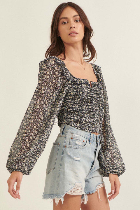 Whisper My Name Ruched Floral Peasant Top - ShopPromesa