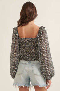 Whisper My Name Ruched Floral Peasant Top - ShopPromesa