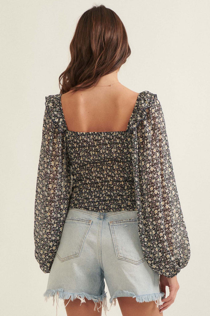 Whisper My Name Ruched Floral Peasant Top - ShopPromesa