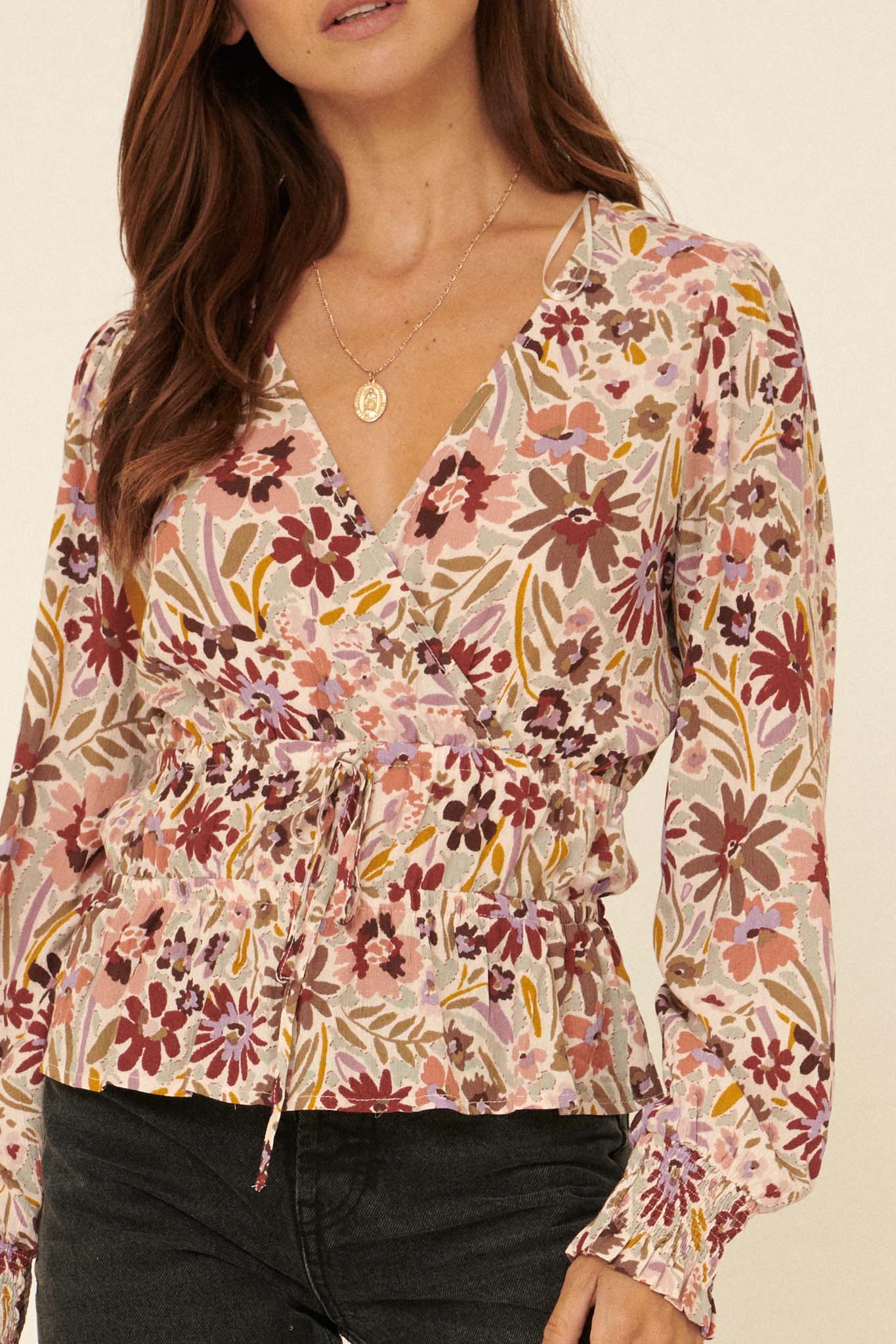 Wildflower Bouquet Surplice Peasant Top - ShopPromesa