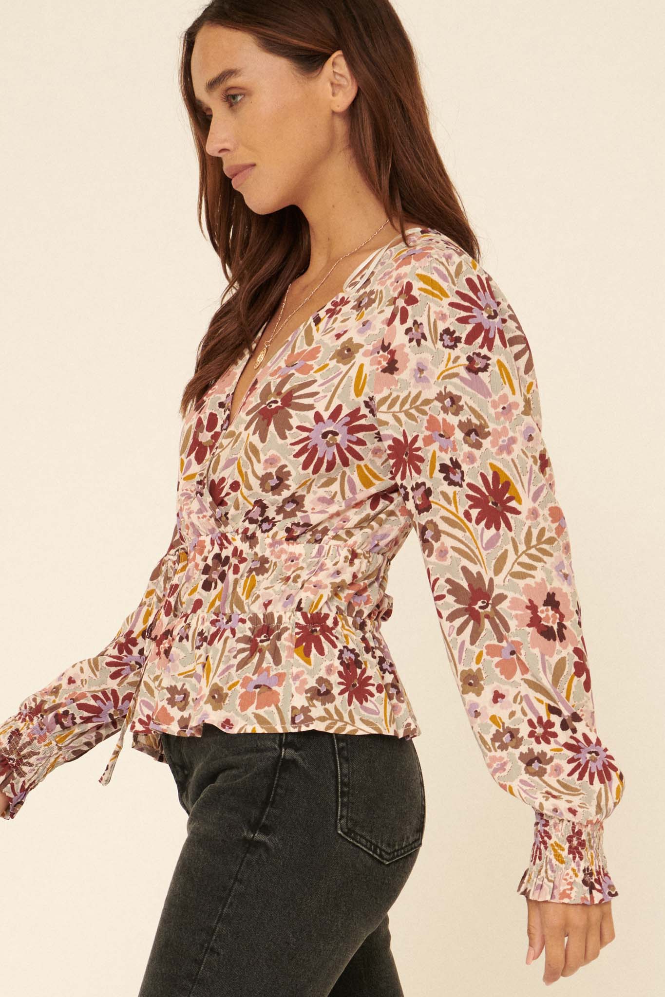 Wildflower Bouquet Surplice Peasant Top - ShopPromesa