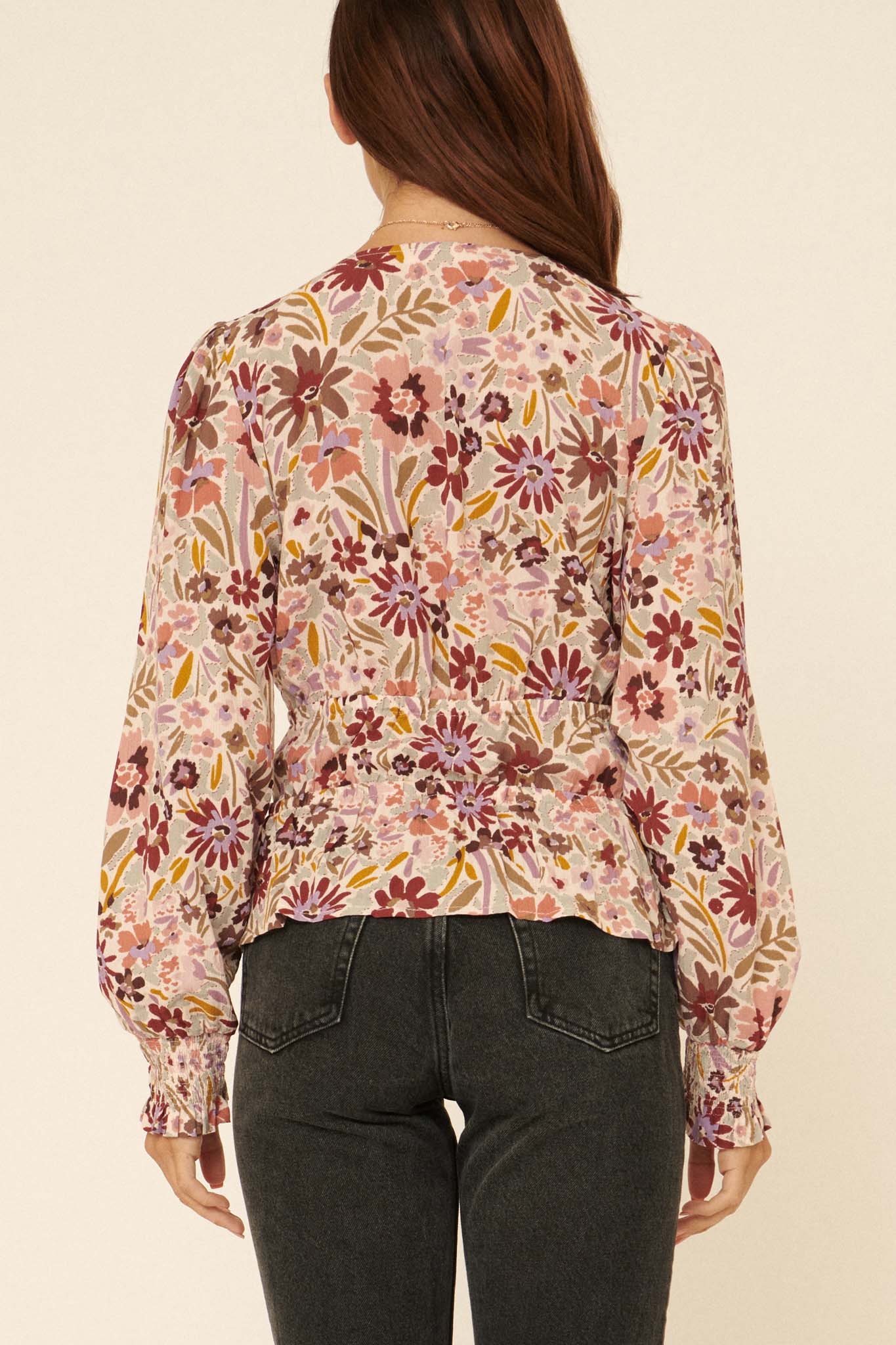 Wildflower Bouquet Surplice Peasant Top - ShopPromesa