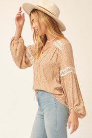 Almost Home Lace-Trim Floral Peasant Top - ShopPromesa