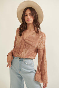 Bandana-Print Cropped Bell-Sleeve Top - ShopPromesa