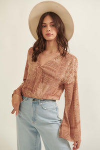 Bandana-Print Cropped Bell-Sleeve Top - ShopPromesa