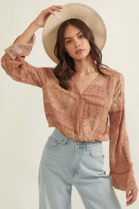 Bandana-Print Cropped Bell-Sleeve Top - ShopPromesa