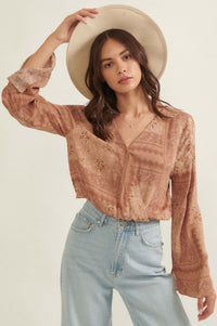 Bandana-Print Cropped Bell-Sleeve Top - ShopPromesa