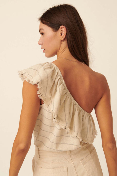 Realigned Pinstripe One-Shoulder Bodysuit - ShopPromesa