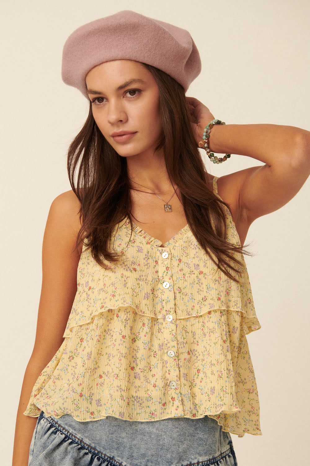 Petite Petals Tiered Ruffle Floral Cami Top - ShopPromesa