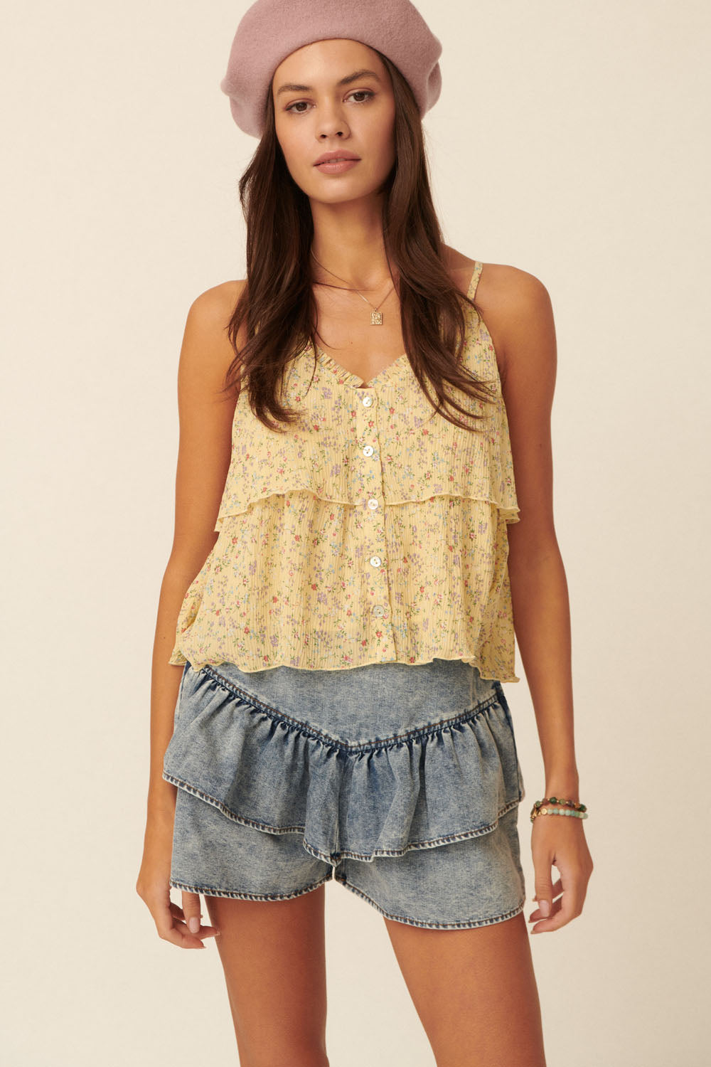 Petite Petals Tiered Ruffle Floral Cami Top - ShopPromesa