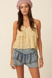 Petite Petals Tiered Ruffle Floral Cami Top - ShopPromesa