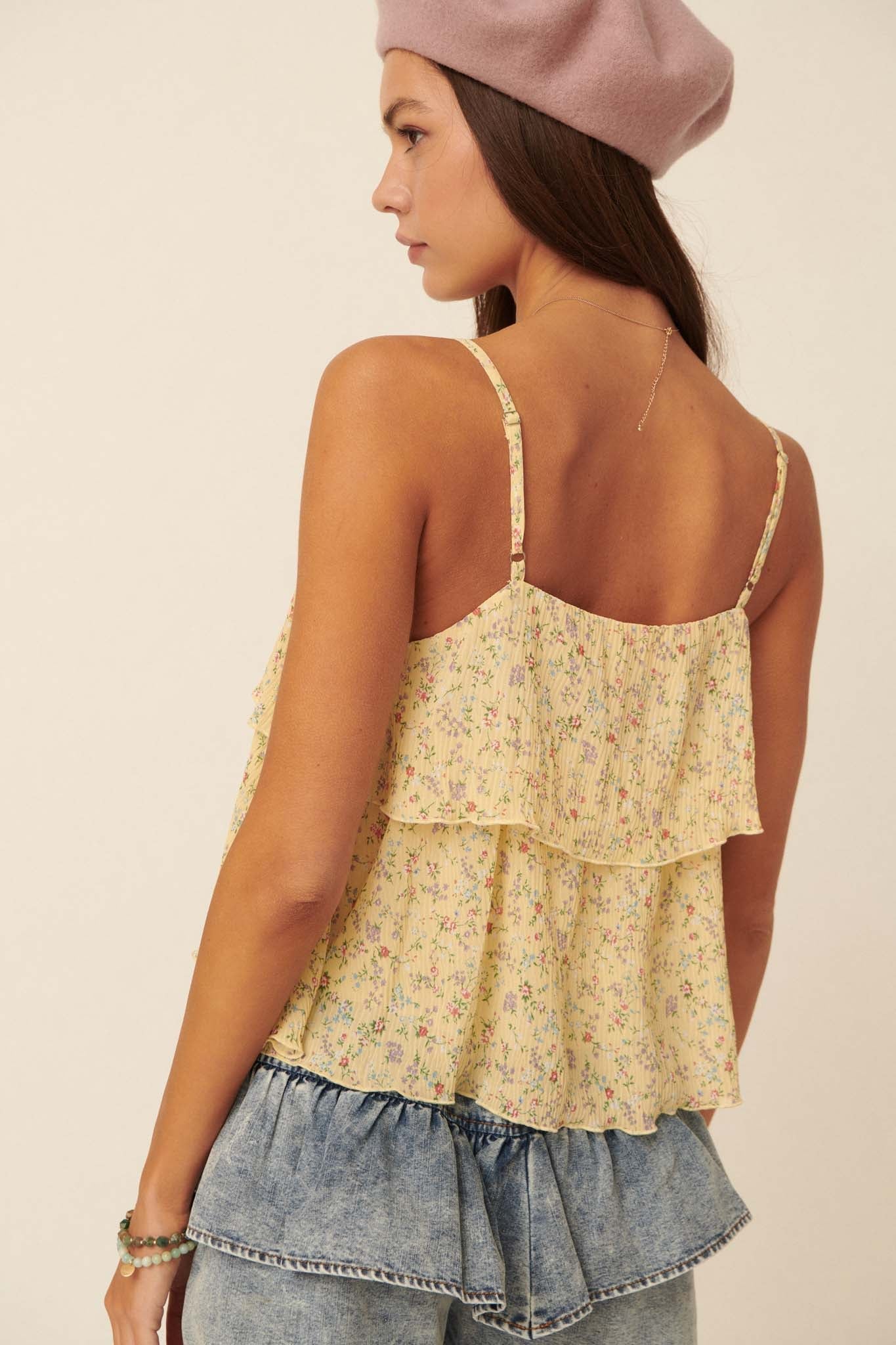 Petite Petals Tiered Ruffle Floral Cami Top - ShopPromesa