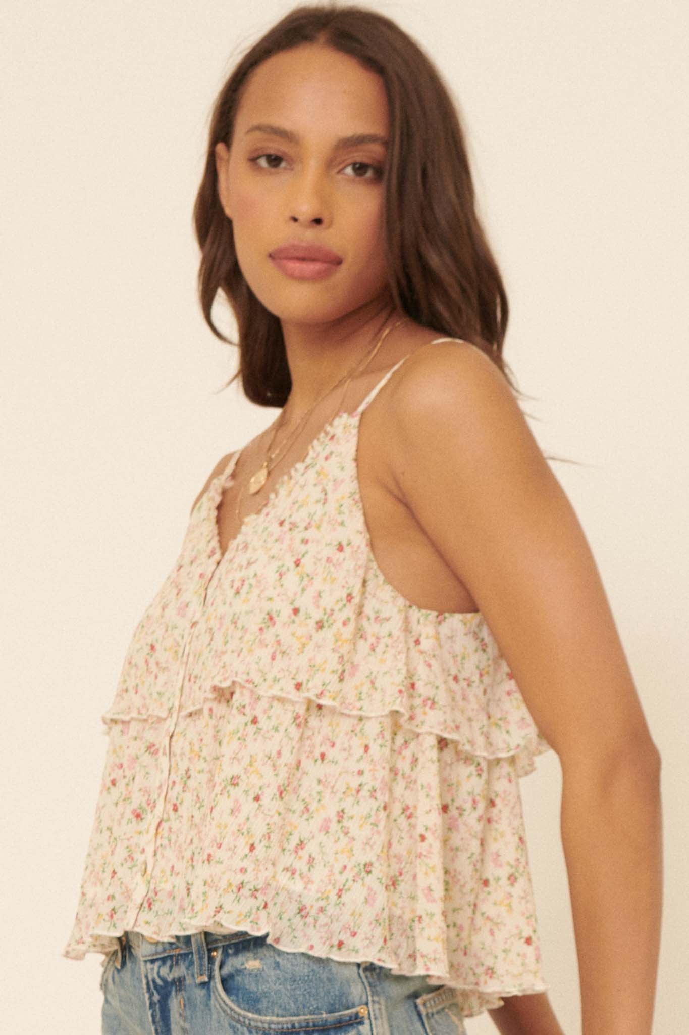 Petite Petals Tiered Ruffle Floral Cami Top - ShopPromesa