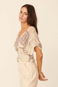 Dream Caravan Patchwork-Print Smocked Kimono Top - ShopPromesa