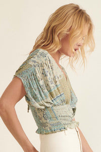 Dream Caravan Patchwork-Print Smocked Kimono Top - ShopPromesa