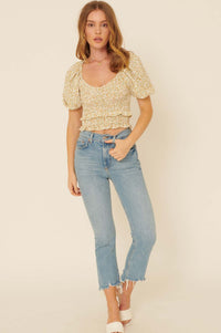 Sunny Side Smocked Floral Cropped Peasant Top - ShopPromesa