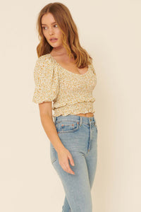 Sunny Side Smocked Floral Cropped Peasant Top - ShopPromesa