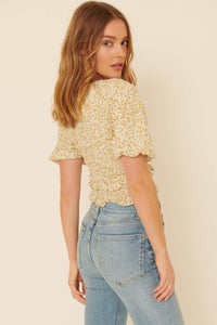 Sunny Side Smocked Floral Cropped Peasant Top - ShopPromesa