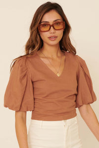 Like a Queen Puff-Sleeve V-Neck Blouse - ShopPromesa