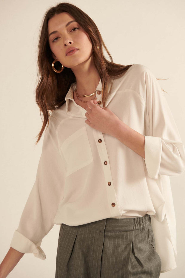 Rise Above Oversized Button-Up Pocket Shirt - ShopPromesa