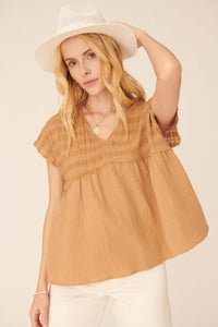 Winds of Change Crinkle Cotton Babydoll Top - ShopPromesa