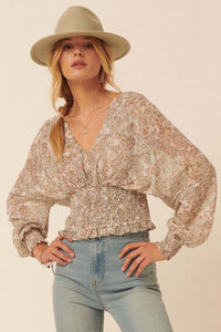 Hothouse Flowers Floral Chiffon Peasant Top - ShopPromesa