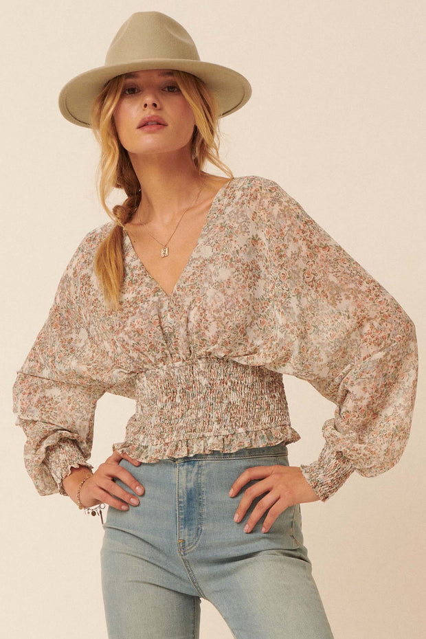 Hothouse Flowers Floral Chiffon Peasant Top - ShopPromesa