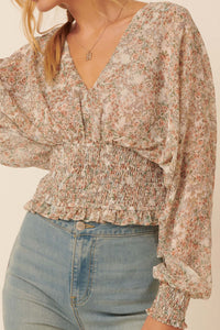 Hothouse Flowers Floral Chiffon Peasant Top - ShopPromesa