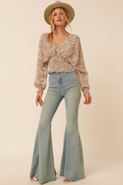 Hothouse Flowers Floral Chiffon Peasant Top - ShopPromesa