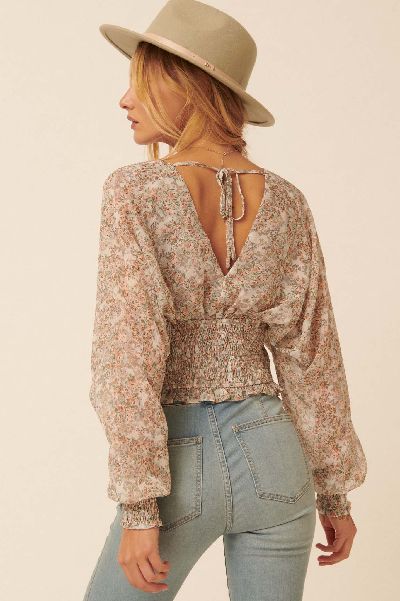 Hothouse Flowers Floral Chiffon Peasant Top - ShopPromesa