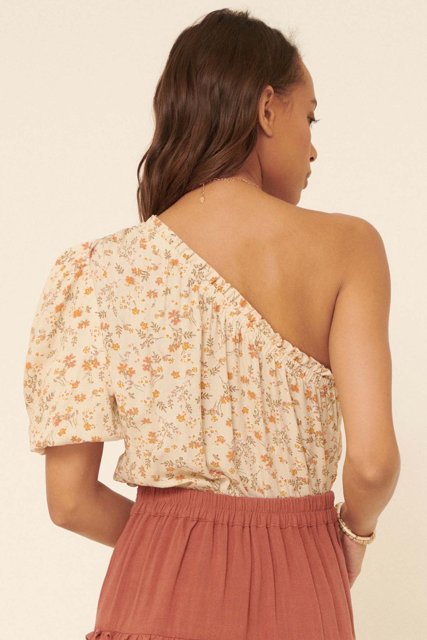 Morning Bloom Floral-Print One-Shoulder Bodysuit - ShopPromesa