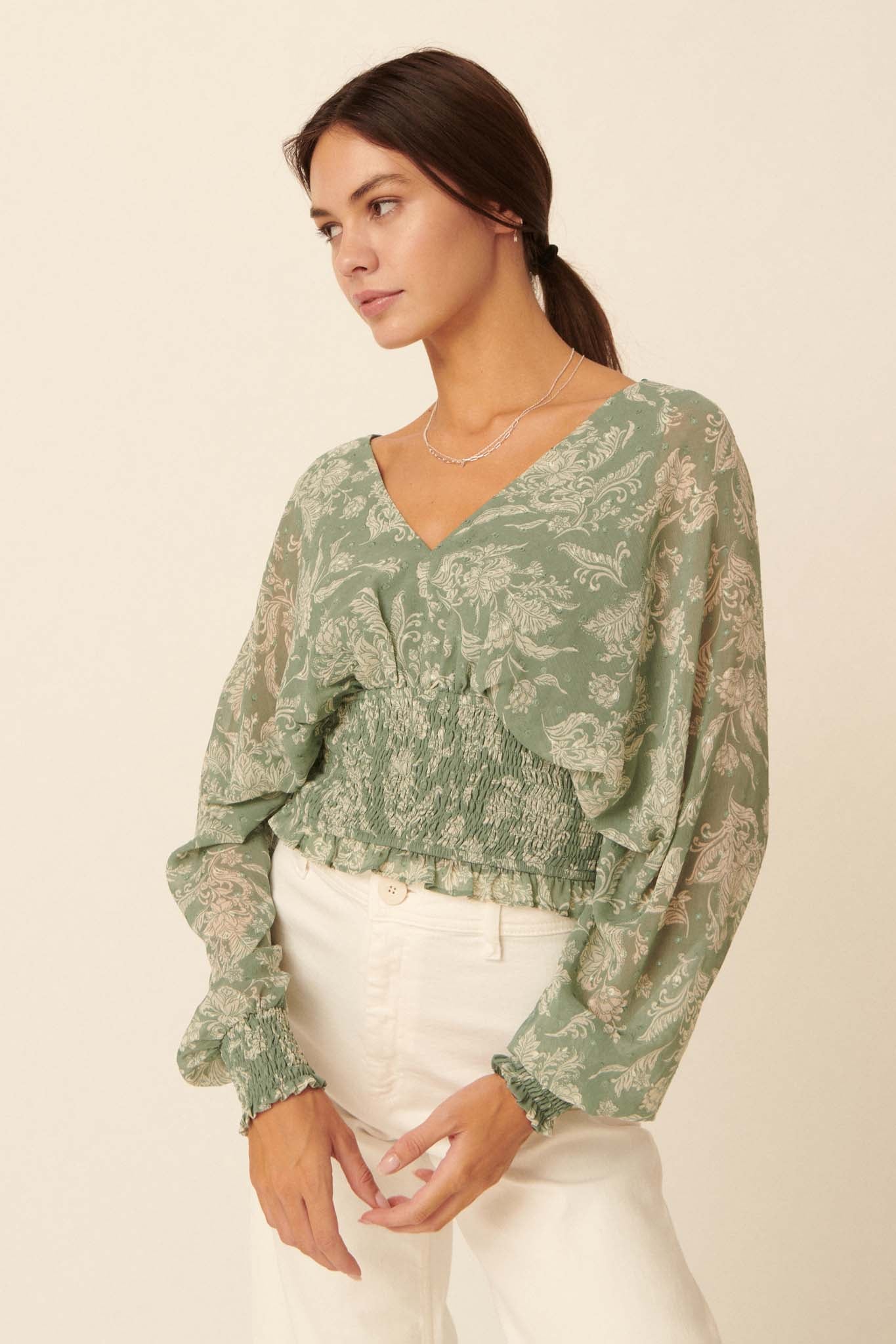 Renaissance Girl Smocked Floral Kimono Top - ShopPromesa