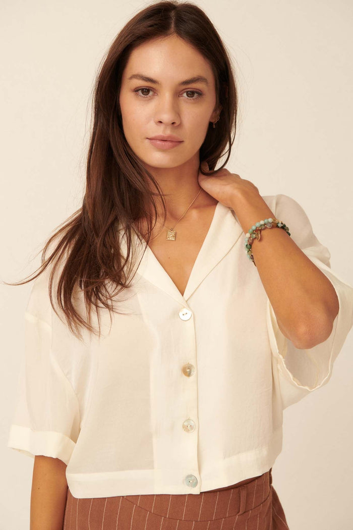 Light Up My Life Washed Satin Cropped Blouse - ShopPromesa