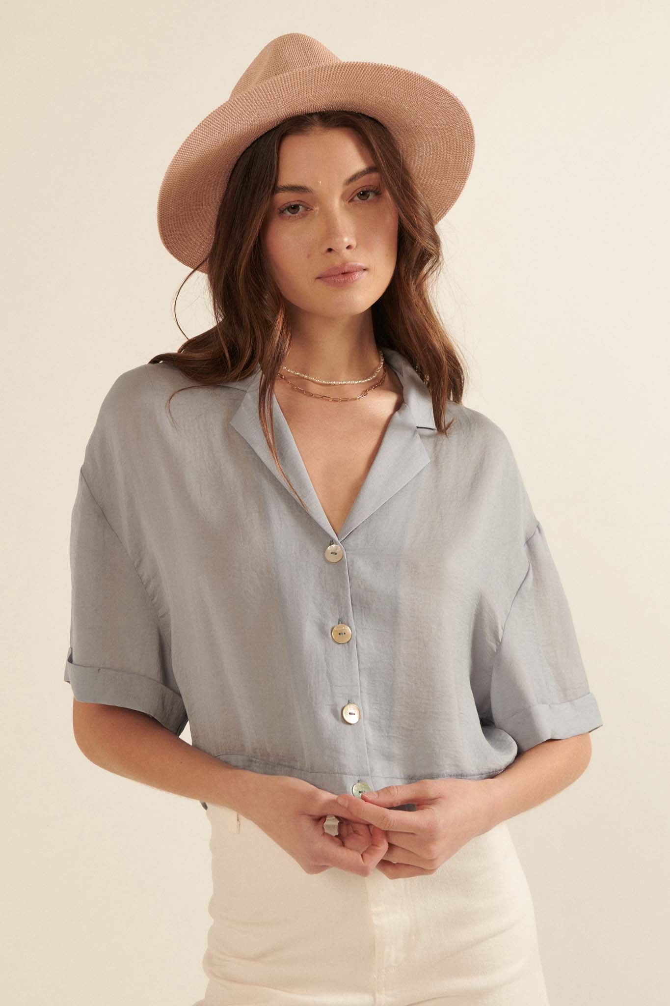 Light Up My Life Washed Satin Cropped Blouse - ShopPromesa