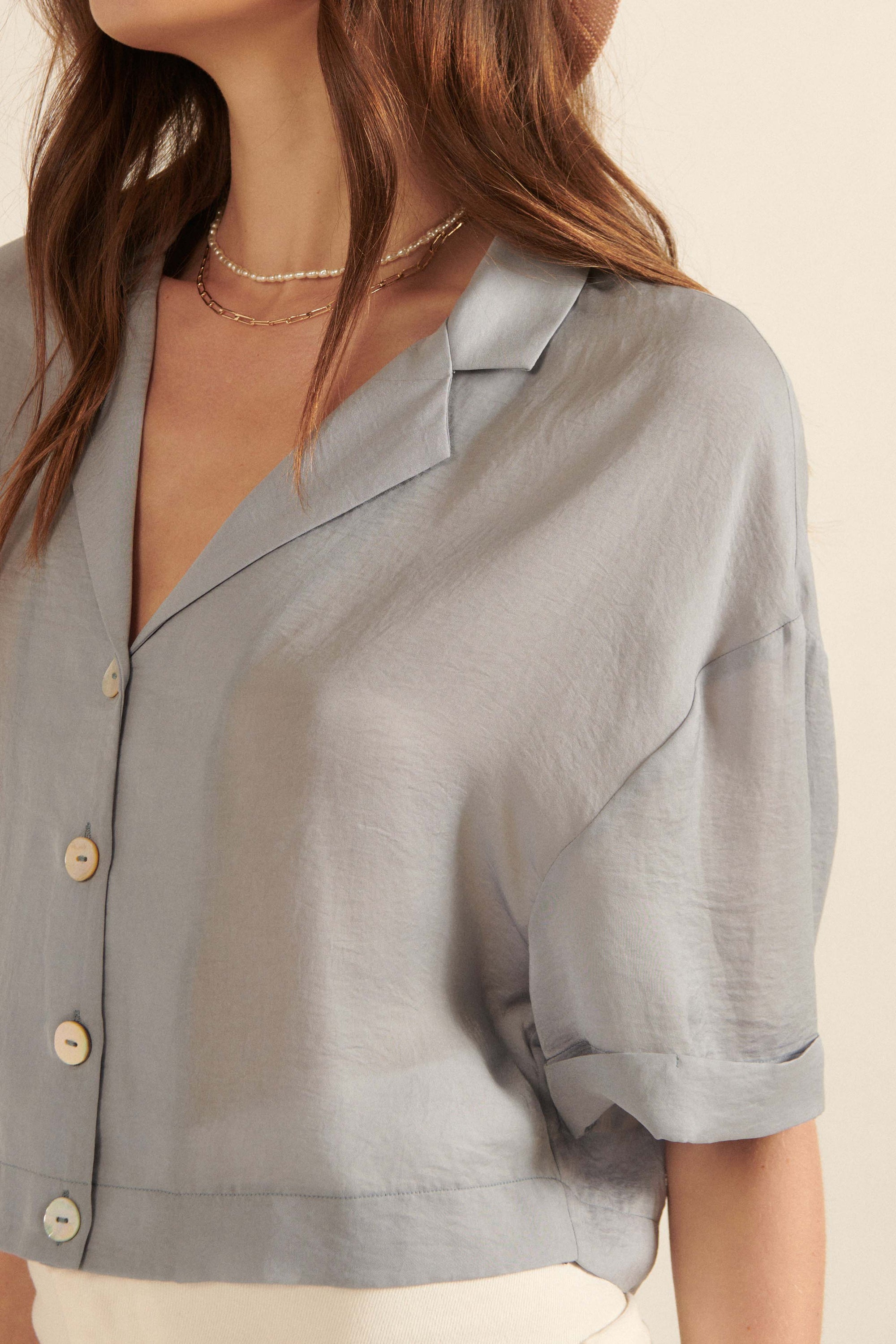 Light Up My Life Washed Satin Cropped Blouse - ShopPromesa