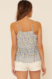 Brilliant Bloms Ruffled Floral Lace-Up Cami Top - ShopPromesa