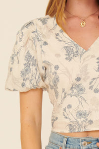 Graceful Beauty Floral Puff-Sleeve Cropped Blouse - ShopPromesa