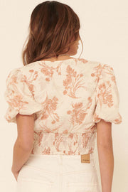 Graceful Beauty Floral Puff-Sleeve Cropped Blouse - ShopPromesa