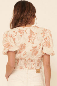 Graceful Beauty Floral Puff-Sleeve Cropped Blouse - ShopPromesa