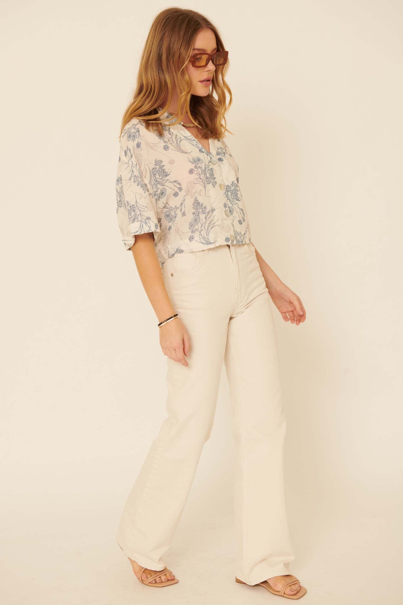 Sentimental Beauty Floral-Print Cropped Blouse - ShopPromesa