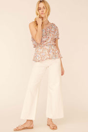 Monet All Day Ruffled Floral One-Shoulder Top - ShopPromesa