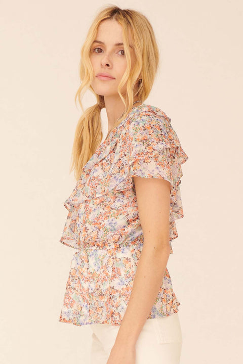 Monet All Day Ruffled Floral One-Shoulder Top - ShopPromesa