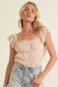 Precious Poetry Ruffled Floral Chiffon Bodysuit - ShopPromesa