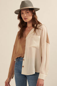 Double Trouble Colorblock Washed Satin Shirt - ShopPromesa