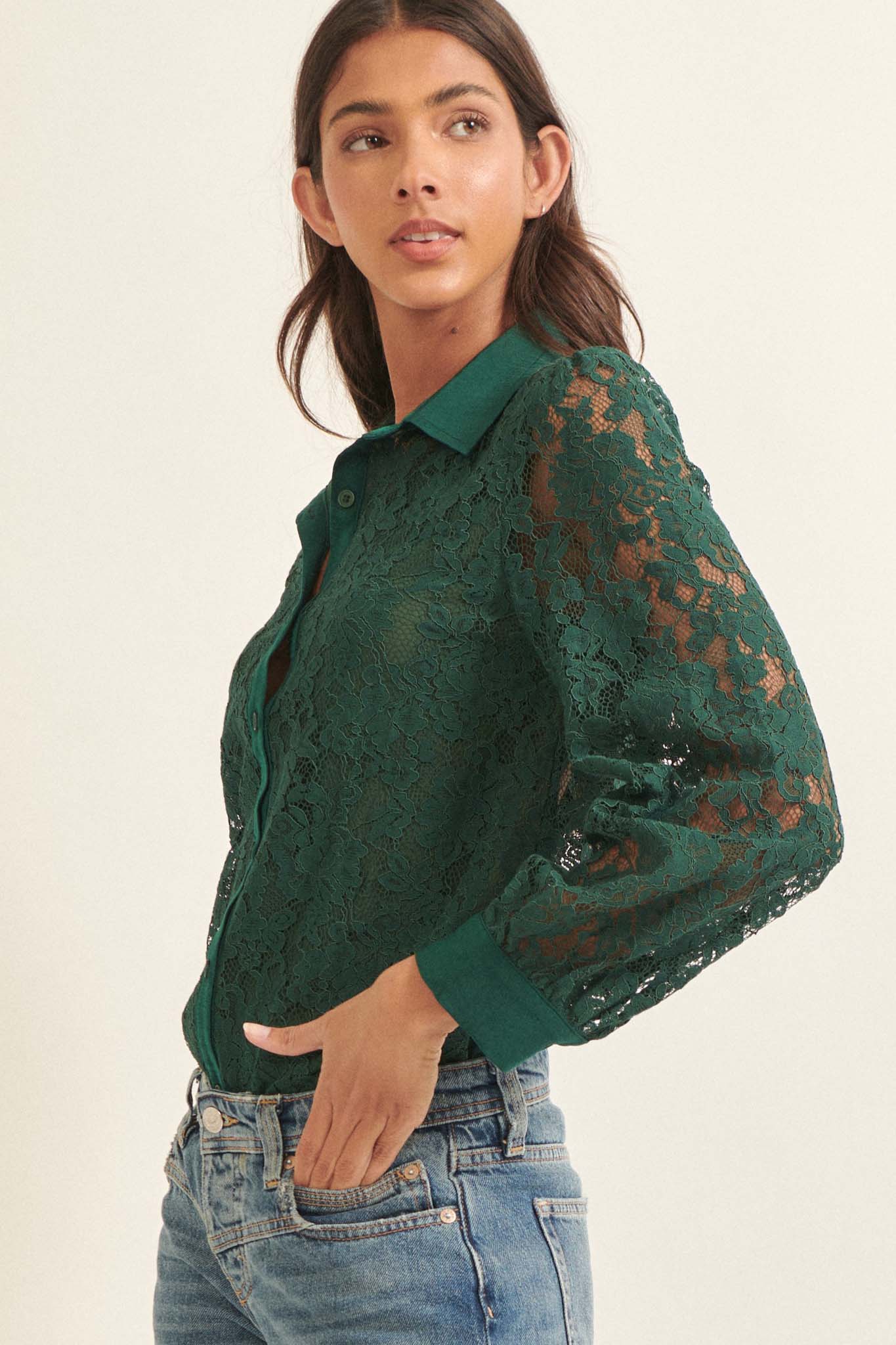 Bella Donna Floral Lace Button-Up Shirt - ShopPromesa