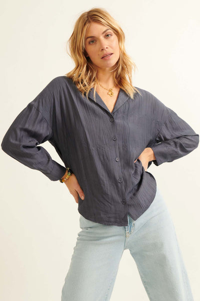 Careless Love Oversized Button-Up Crepe Shirt - ShopPromesa