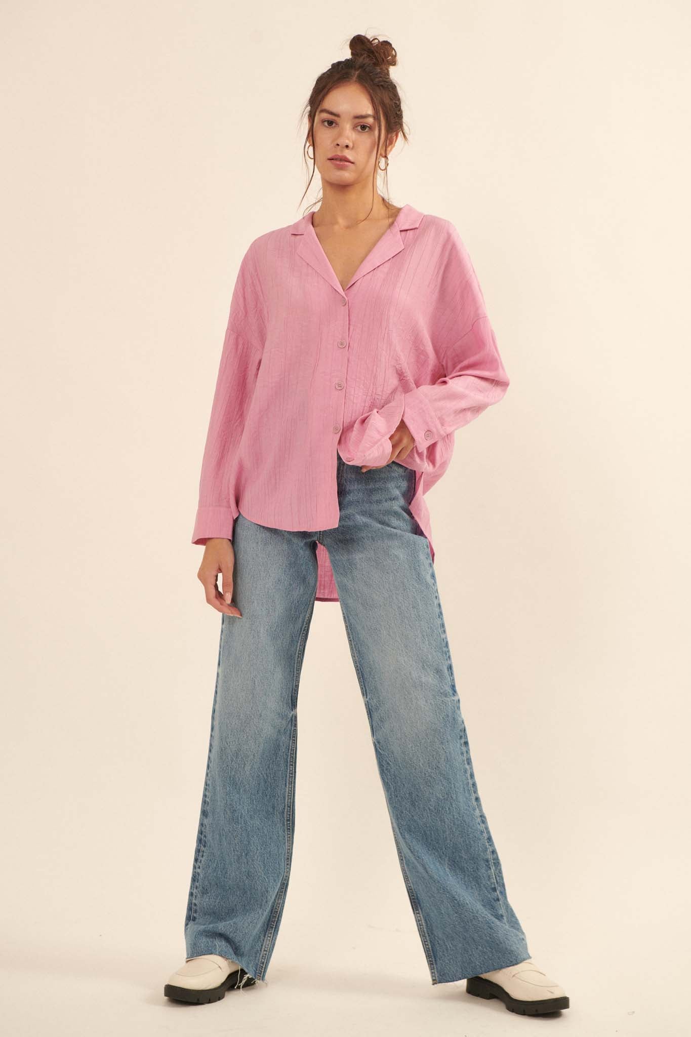 Careless Love Oversized Button-Up Crepe Shirt - ShopPromesa