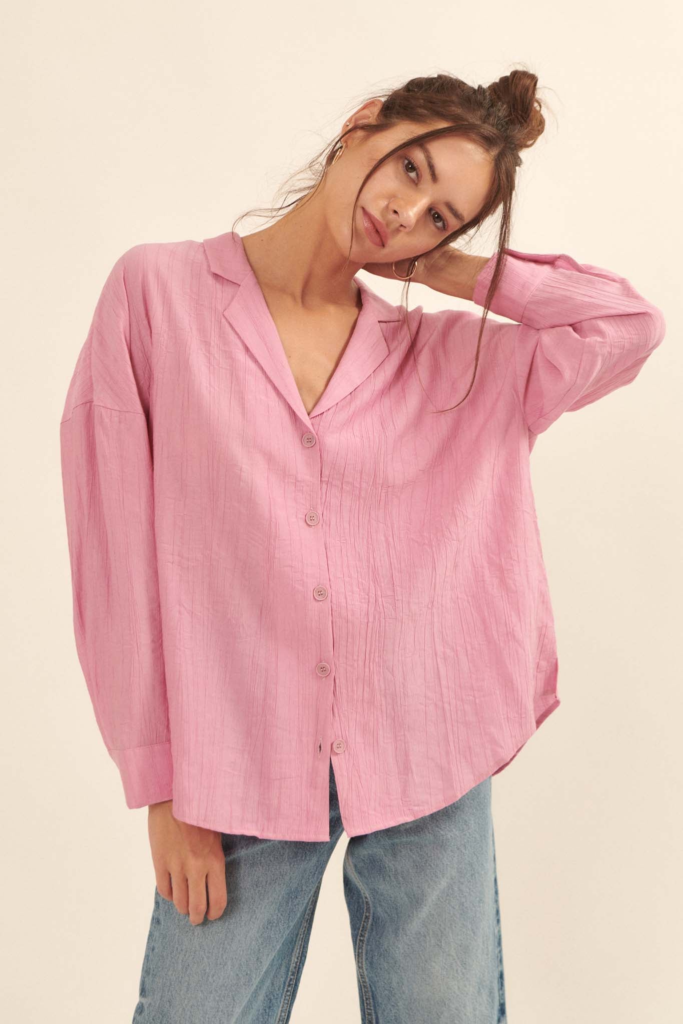 Careless Love Oversized Button-Up Crepe Shirt - ShopPromesa