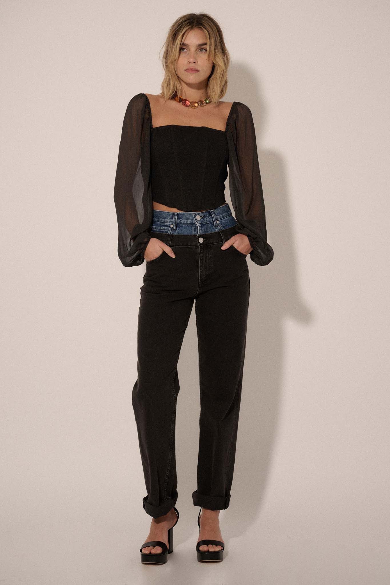 Legendary Love Chiffon-Sleeve Cropped Corset Top - ShopPromesa